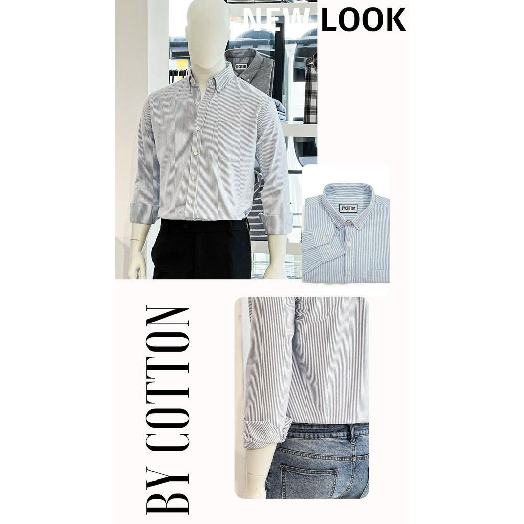 Áo Sơ Mi Nam Dài Tay Xanh Nhạt Phối Sọc Nhỏ BY COTTON Mini Stripes Light Blue Shirt