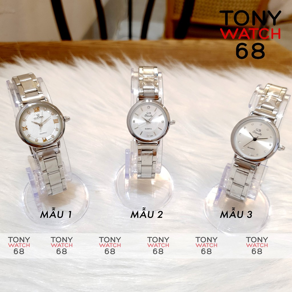 Đồng hồ nữ QB dây lụa màu bạc số ngọc lấp lánh độc quyền Tony Watch 68