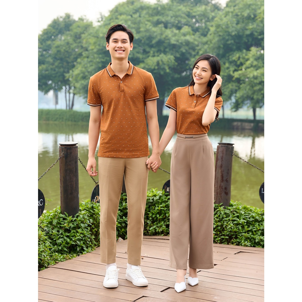 Áo polo nữ mắt chim in tràn vương miện thoáng khí APN5044