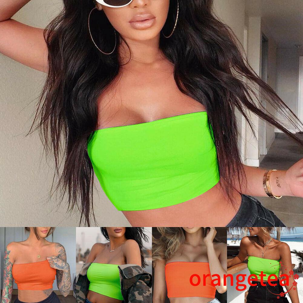 Áo lửng không dây + không đường may co giãn dạng ống cho nữ