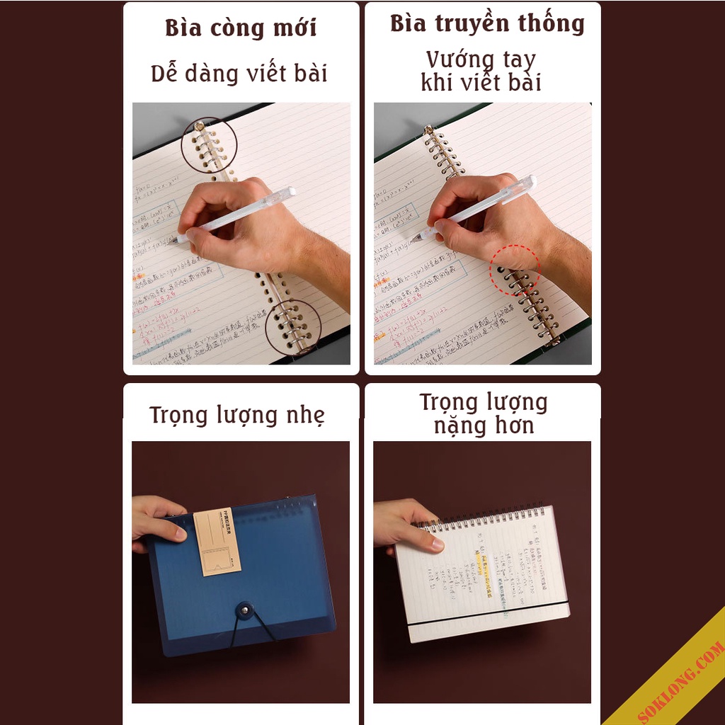 Bìa còng sắt A5 màu Retro 8 lỗ P18 vừa ruột giấy 20 lỗ SOKLONG, file bìa binder làm sổ còng refill giấy màu Vintage