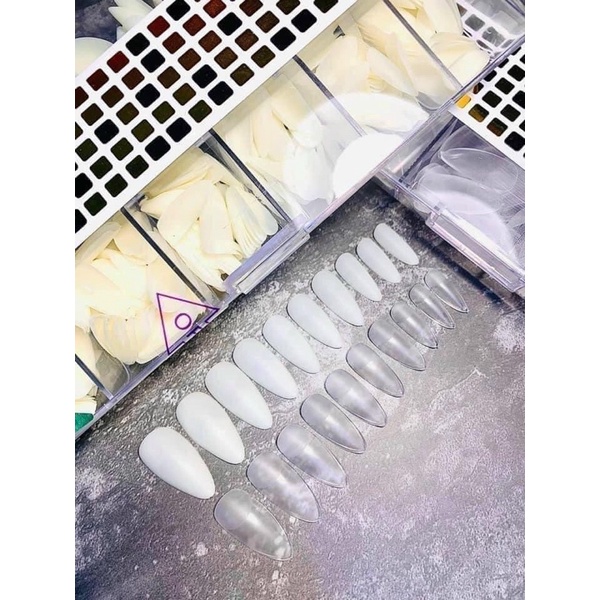 Móng úp HSM nhám sẵn , phom móng vuông- thang- nhọn - bầu -tròn, hộp đủ size 500 móng, hàng loại 1