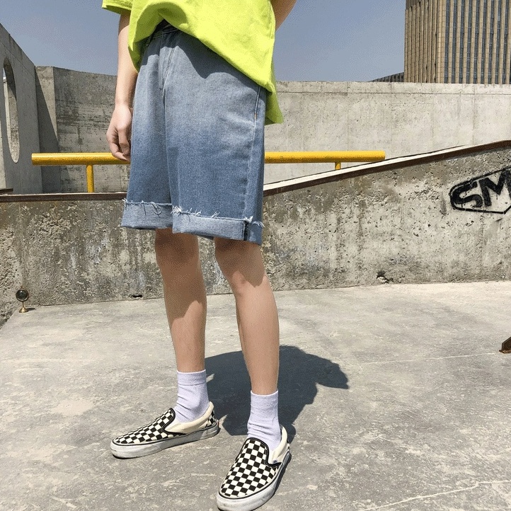 Quần Short Jean Unisex Thời Trang quần ống suông from rộng quần short jean nam phong cách Hàn Quốc quần thun ngắn