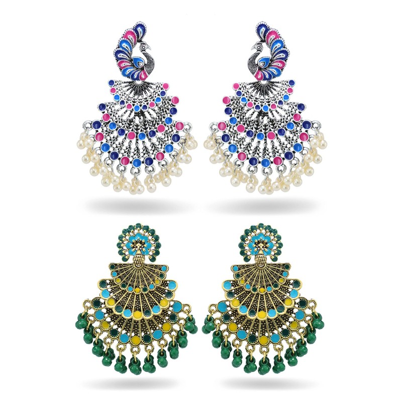 1 Đôi Khuyên Tai Hình Chim Công Phong Cách Vintage Sang Trọng Cho Nữ