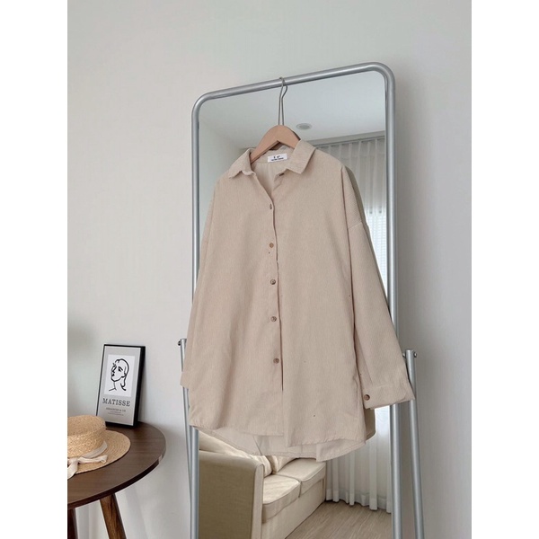 Áo sơ mi nhung tăm khoác ngoài dáng rộng oversize - Áo sơ mi nhung khoác ngoài phong cách Hàn Quốc Pea Store