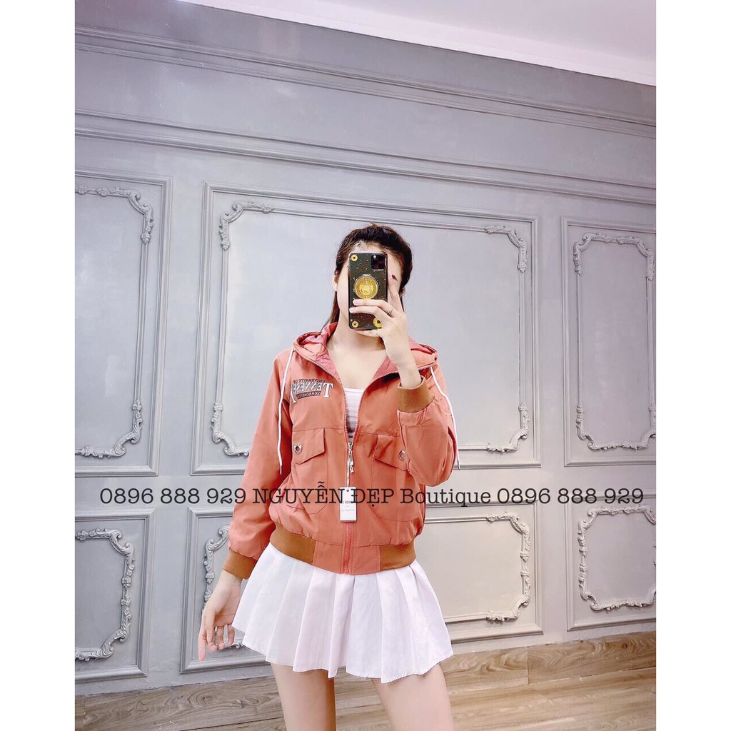 Áo khoác nữ Áo khoác nữ gió dù 2 lớp chống nắng phối viền túi hộp ngộ nghĩnh-dễ thương | BigBuy360 - bigbuy360.vn