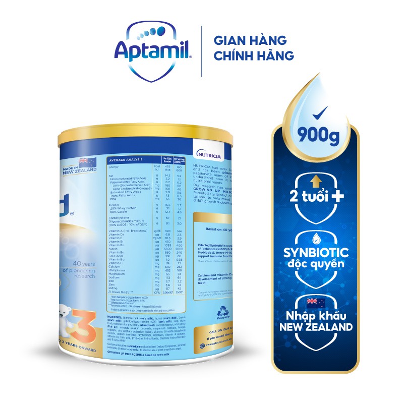 [Tặng Gấu] Combo 2 Sữa bột Aptakid New Zealand hộp 900g cho bé từ 24 tháng