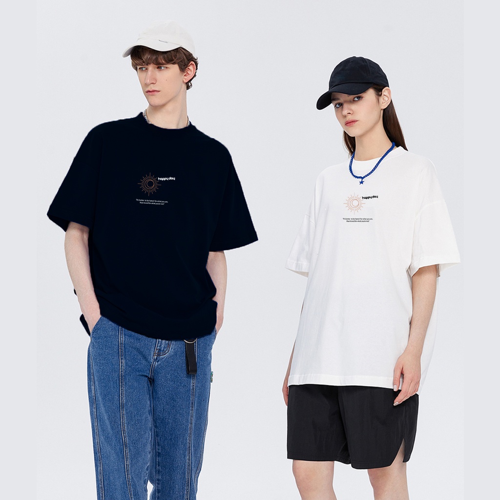 Áo Thun Tay Lỡ Nam Nữ Form Rộng YANDO OUTFITS HAPPINESS- AT0508 -Cotton 2 Chiều