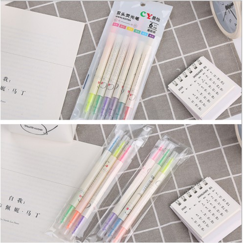 Set 6 bút dạ đánh dấu 6 màu sắc sáng tạo tiện lợi