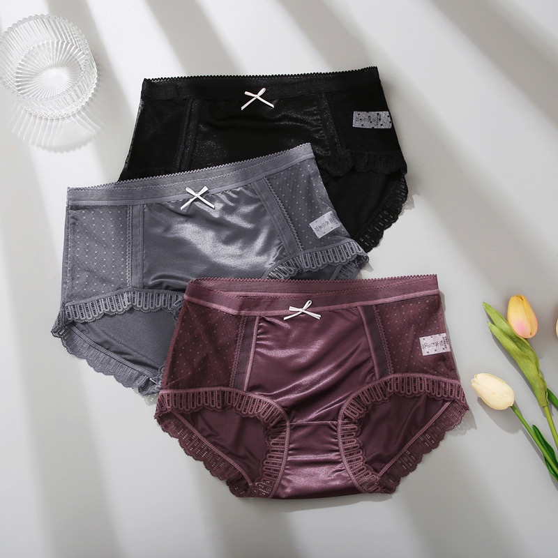 Take Talk Quần Lót Cotton Mềm Mại Thoáng Khí Đính Nơ Ren Rỗng Lưng Thấp Size L-XL Cho Nữ