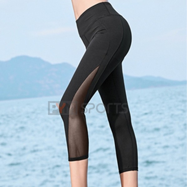 Quần legging ngố phối lưới sườn tập gym, yoga,mặc ở nhà | Quần đùi legging co giãn 4 chiều,cạp cao nâng mông tôn dáng