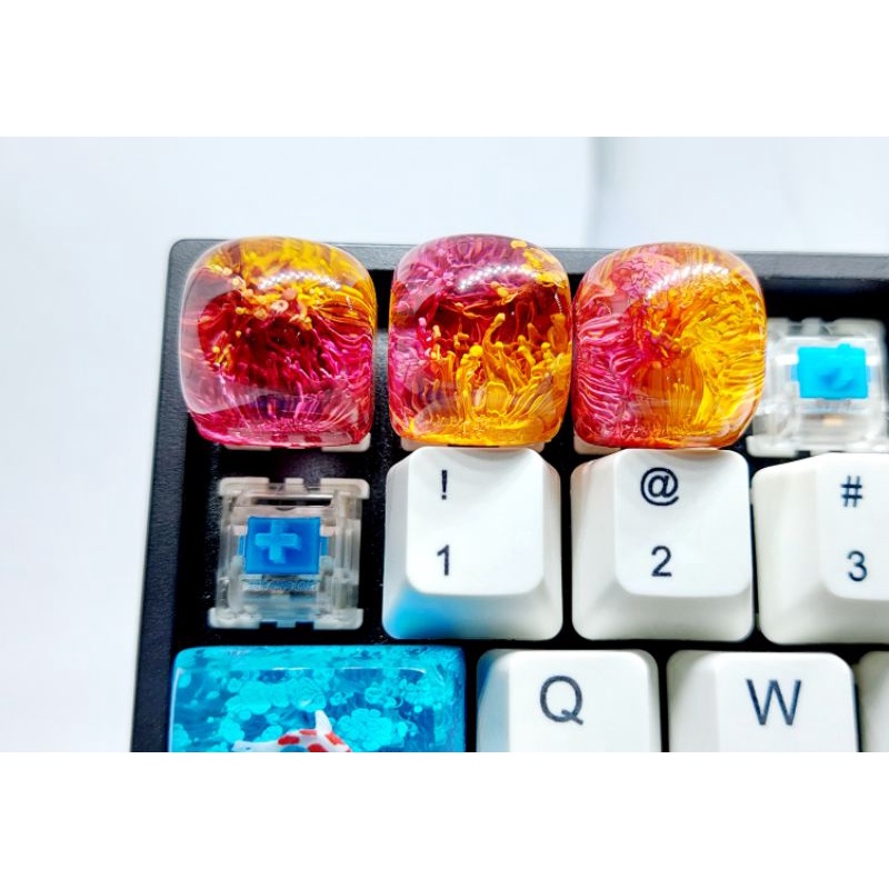 Keycap DOM profile artisan tone đỏ vàng trang trí bàn phím cơ