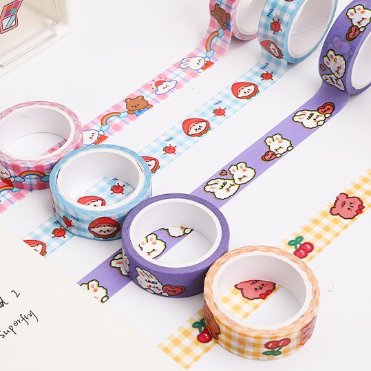 &lt;Video Review&gt;Băng Keo Dính Washi Tape DIY In Họa Tiết Gấu Thỏ Trang Trí Sổ Tay Nhật Kí Khay Đựng Bút Teeci591