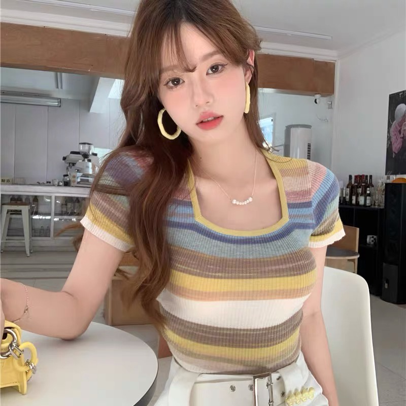 Áo Thun Tay Ngắn Họa Tiết Sọc Thời Trang Sành Điệu Cho Nữ
