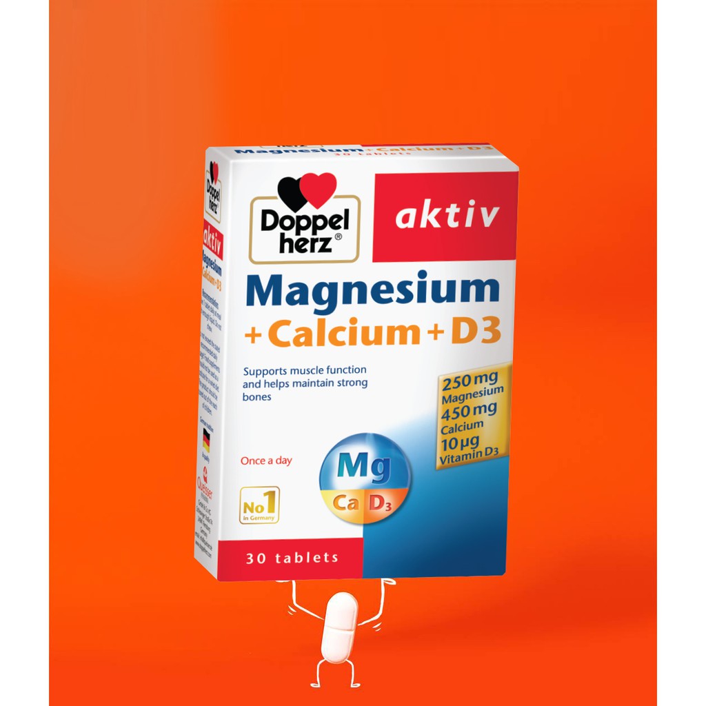 [TPCN Nhập Khẩu] Viên uống bổ sung Canxi phòng ngừa loãng xương Doppelherz Magnesium + Calcium + D3 (Hộp 60 viên)