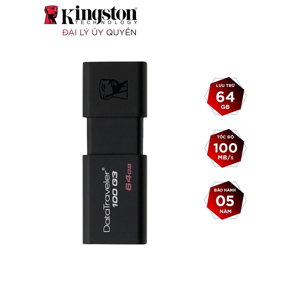 USB 3.0 Kingston DT100G3 64Gb - Hàng Chính Hãng bảo hành 5 năm