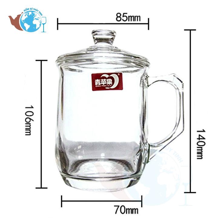 [TẶNG KÈM LÓT LY] Ly thủy tinh quai cầm có nắp thủy tinh cao cấp 380ML [HOÀN TIỀN NẾU BỂ VỠ]