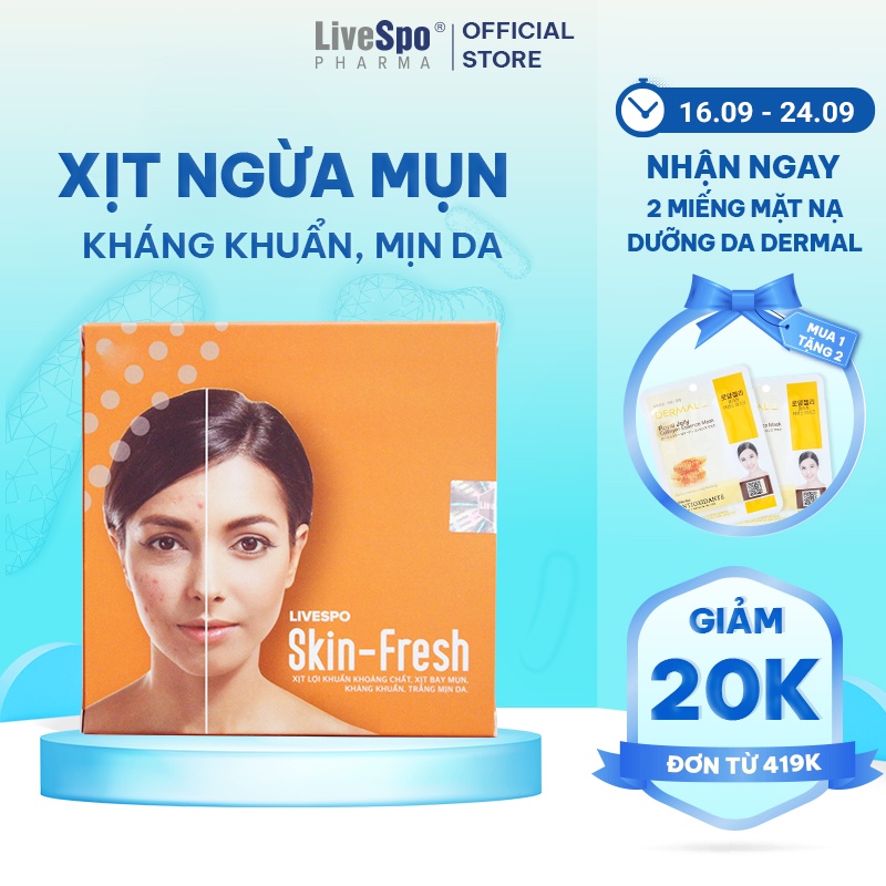 Giảm mụn, sáng da LiveSpo Skin Fresh Xịt bào tử lợi khuẩn (Hộp 3 ống x 5ml)