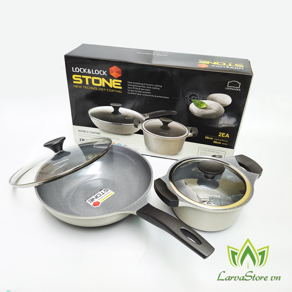 Set Nồi Và Chảo Sâu Lòng Lock&amp;Lock Stone 2EA LCA6202S2 (Nồi 20cm + Chảo 30cm) Đáy từ