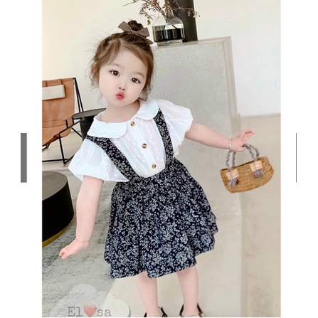 Váy bé gái - Set áo sơ mi kèm yếm hoa siêu xinh cho bé