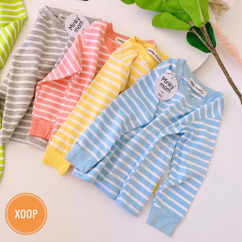 HOT ! BỘ DÀI TAY KẺ SỌC CHẤT COTTON LẠNH HÀNG MINKY MOM CHO BÉ(8-18kg)