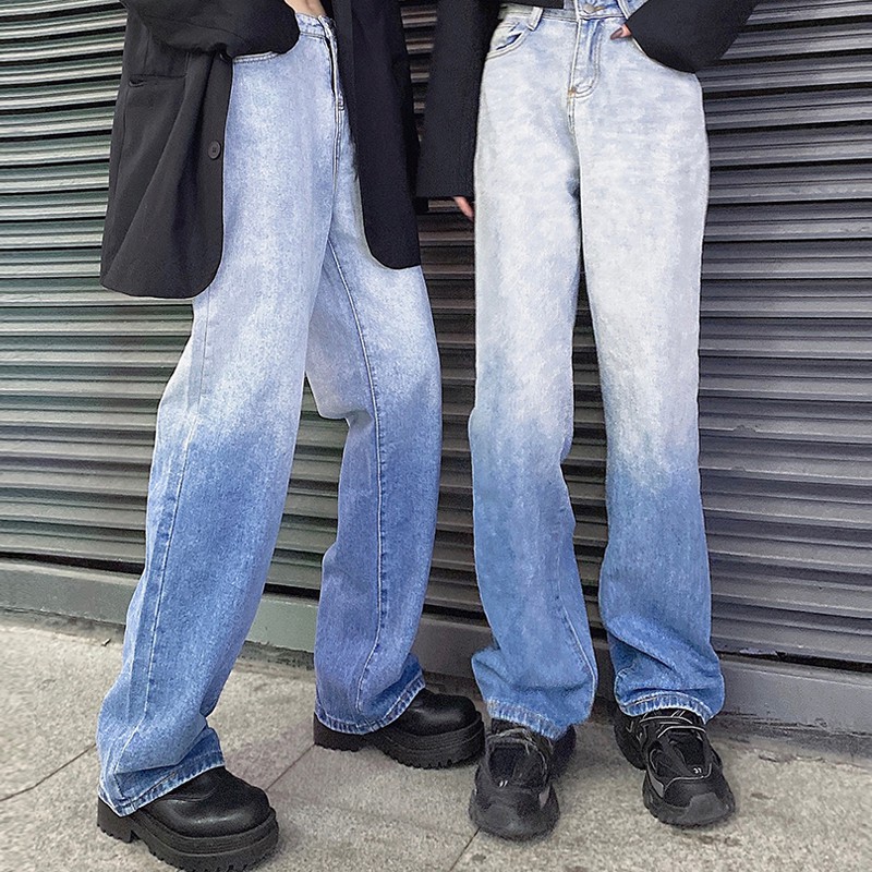 Quần jeans ombre ống suông quần bò loang nữ phong cách ullzang Hàn Quốc J102 Chaiko Studio