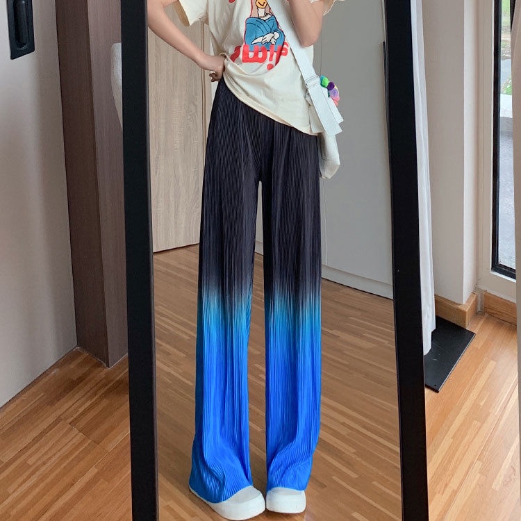 Jiashucheng Quần Dài Ống Rộng Lưng Cao Màu Gradient Phong Cách Mới Cho Nữ