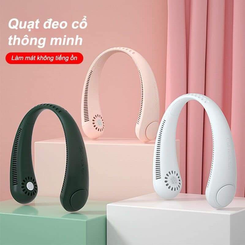 Quạt mini đeo cổ sạc USB tiện dụng 3 tốc độ dung lượng pin tích hợp 2400MAH-4000MAH
