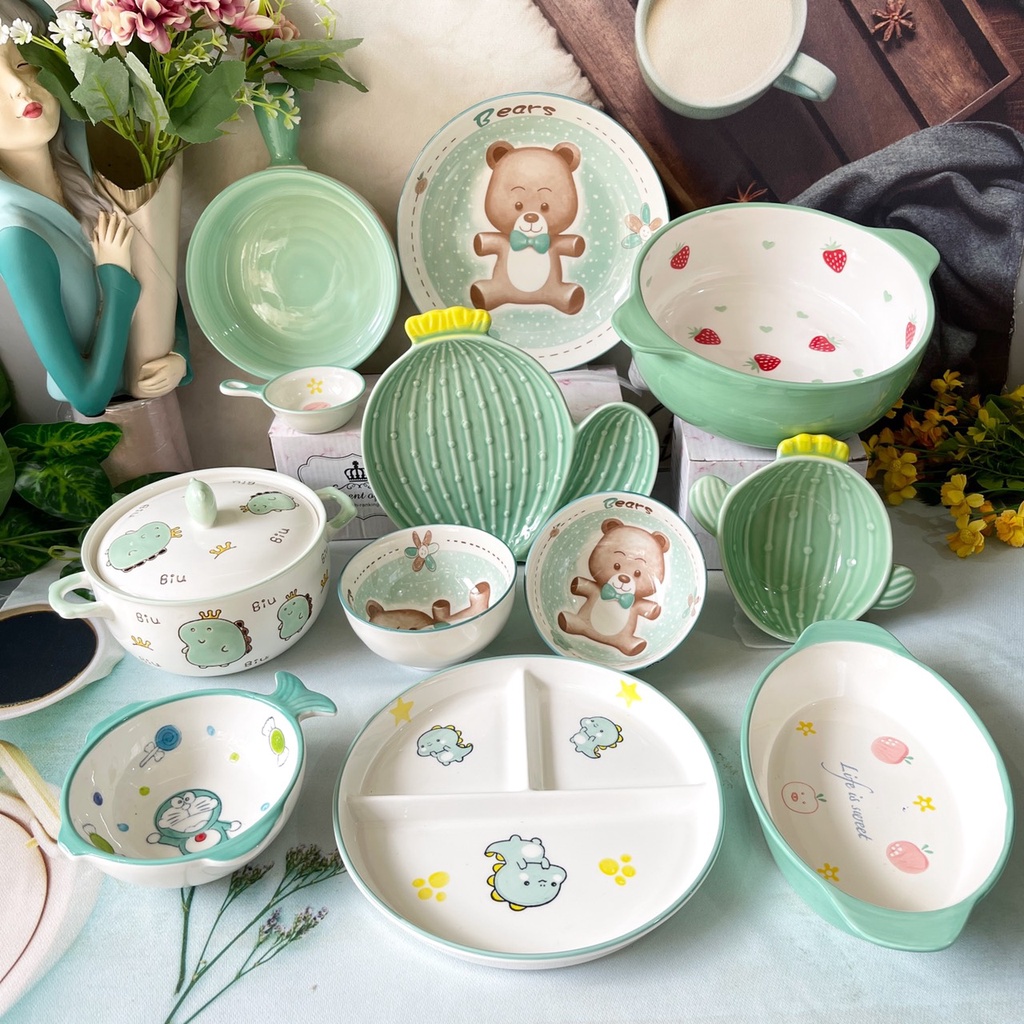 set bát đĩa  Xanh Mint  Bát Ăn Cơm, Ăn Mì, Chén Dĩa Sứ Decor Dễ Thương