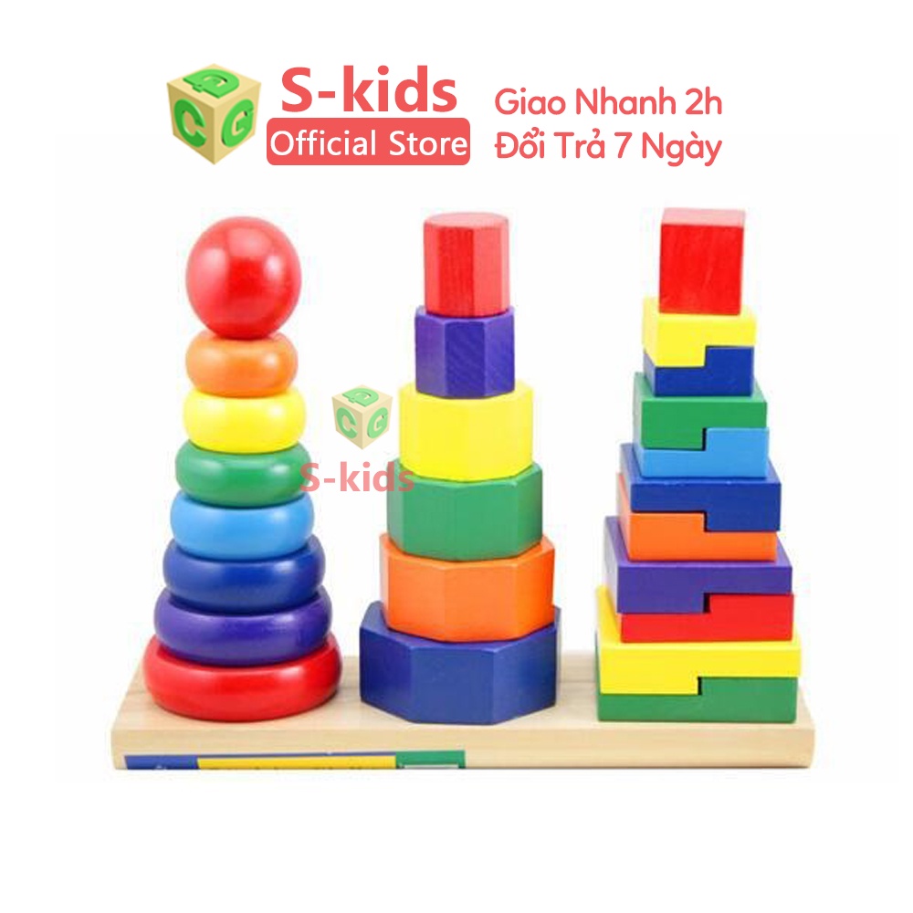 Đồ chơi gỗ - Thap thả hình 3 trụ lớn hãng Vivitoys