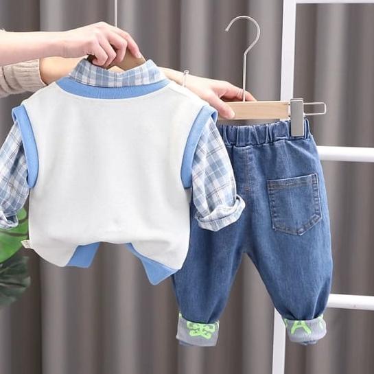 Sj♕ Brownieground - Bộ Áo VEST Màu Trắng Xanh Dương 3 Trong 1 Nhập Khẩu Cao Cấp Dành Cho Nam