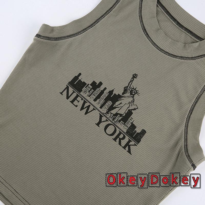 Áo Tank Top Dệt Kim Sát Nách In Chữ Thời Trang Mùa Hè Cho Nữ