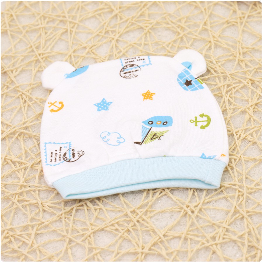 Mũ sơ sinh cotton có tai loại chụp dày dặn cho bé