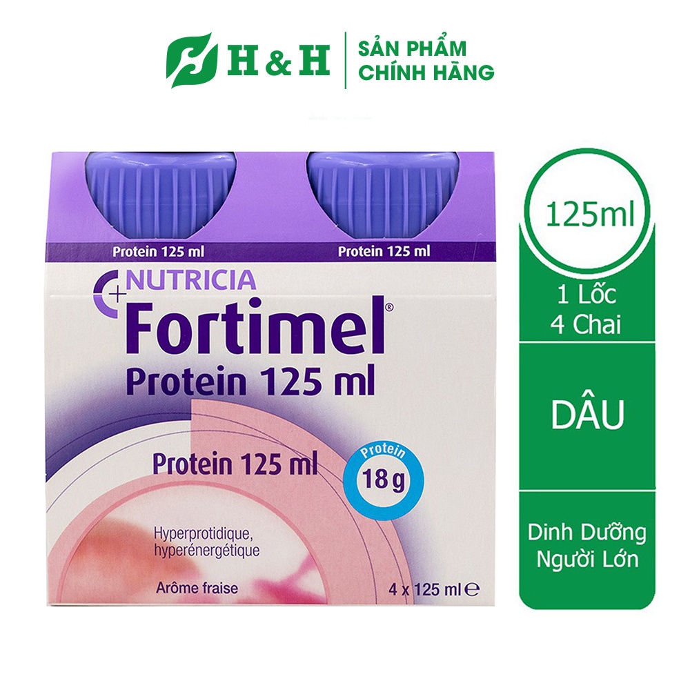 Sữa Fortimel Protein vị Strawberry - Sữa cao năng lượng bổ sung dinh dưỡng cho người lớn (125 ml x 4 chai)