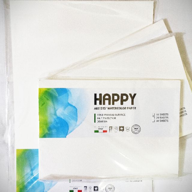 TẬP 10 TỜ GIẤY HAPPY Ý CAO CẤP KHỔ  A2 VẼ MÀU NƯỚC 250/300GSM HẠNG HOẠ SĨ