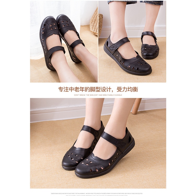 Giày Sandal Da Đế Mềm Chống Trượt Thoáng Khí Dành Cho Phụ Nữ Trung Niên