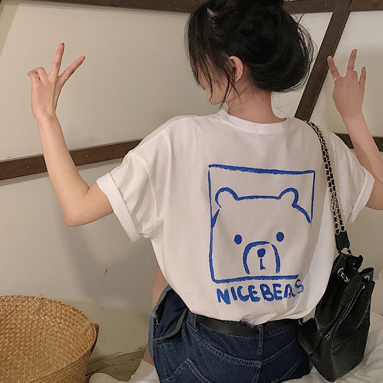 SUXI Áo Thun Tay Ngắn Cổ Tròn Form Rộng Phong Cách Hàn Quốc Cho Nữ