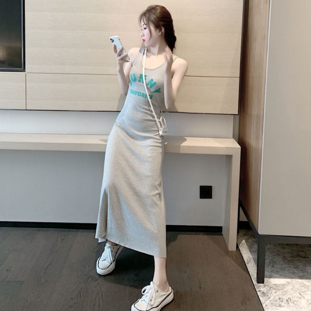[LININ] Đầm Dài Qua Gối Không Tay Dáng Ôm Vừa Vặn Phong Cách Mùa Hè Mới Cho Nữ @ -