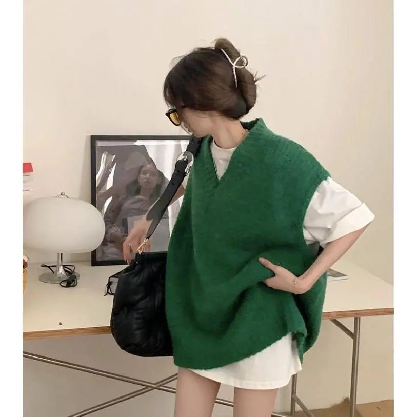 Bộ Áo Dệt Kim Ngắn Tay + Áo Khoác Dệt Kim Không Tay Thiết Kế Mới Thời Trang Theo