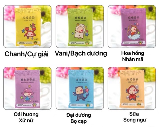 [SET 5 TÚi] Túi Thơm Mini 12 Cung Hoàng Đạo Chống Mốc Để Tủ Quần Áo, Giày Dép