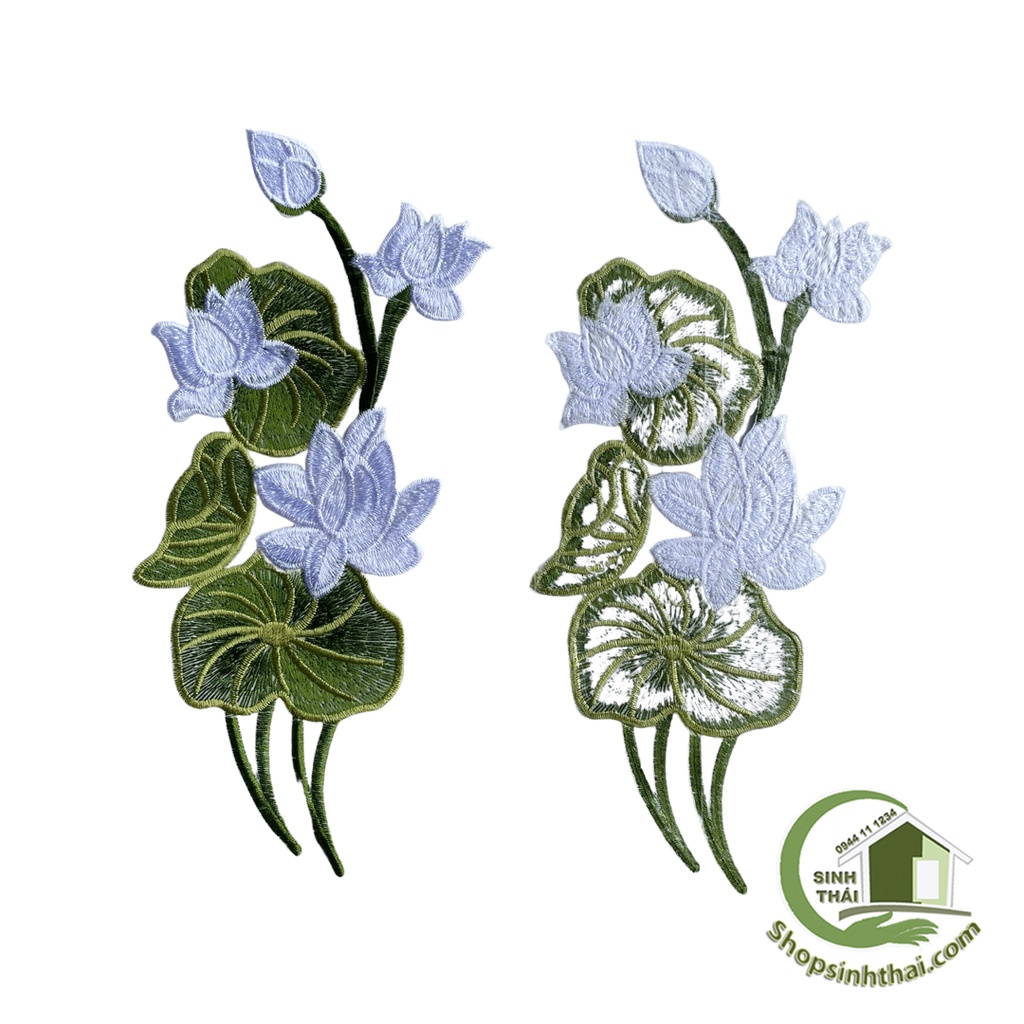 Miếng dán ủi quần áo hình hoa sen màu trắng - dán ủi vải thêu có sẵn keo