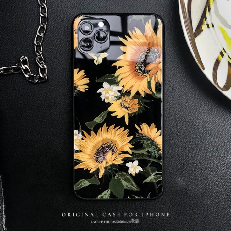 Ốp lưng iphone 6, 7, 8 Plus, X, XS, XR, XSMAX, 11, 11PRO, 11 PROMAX, 12, 13 PROMAX HOA HƯỚNG DƯƠNG BẰNG KÍNH PKVN