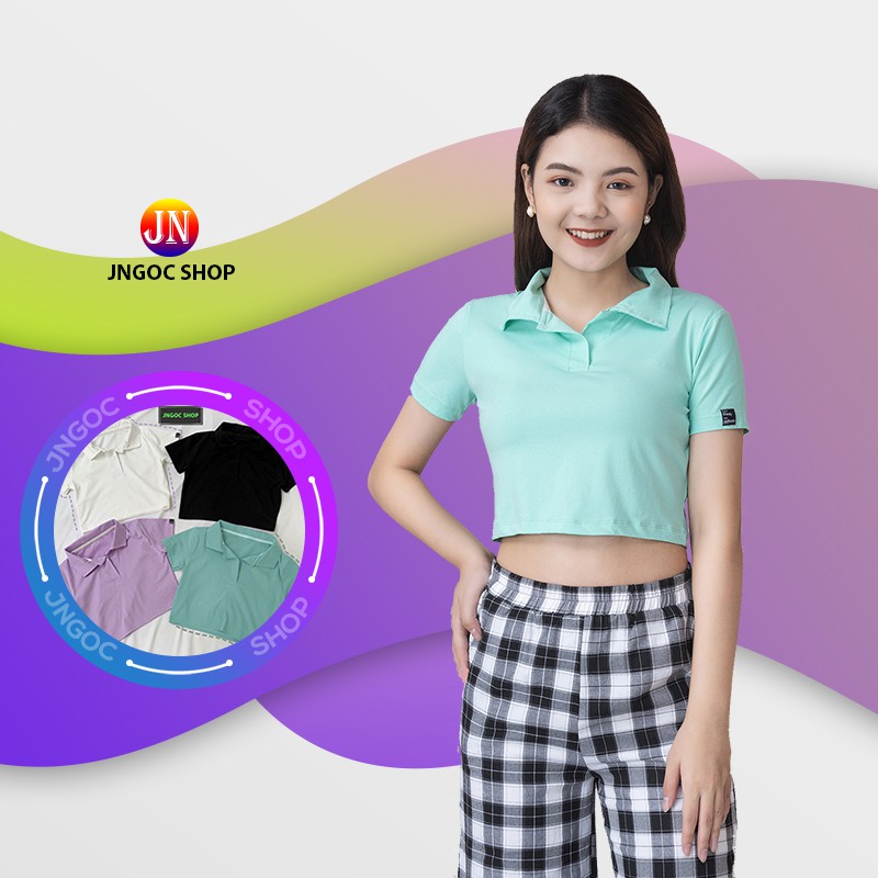 Croptop nữ hàng Việt Nam ôm body trẻ trung, Áo croptop nữ tay ngắn có cổ vải cotton thu co giãn siêu đẹp