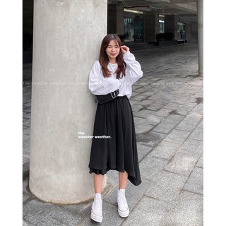 Áo sweater thun trơn tay phồng
