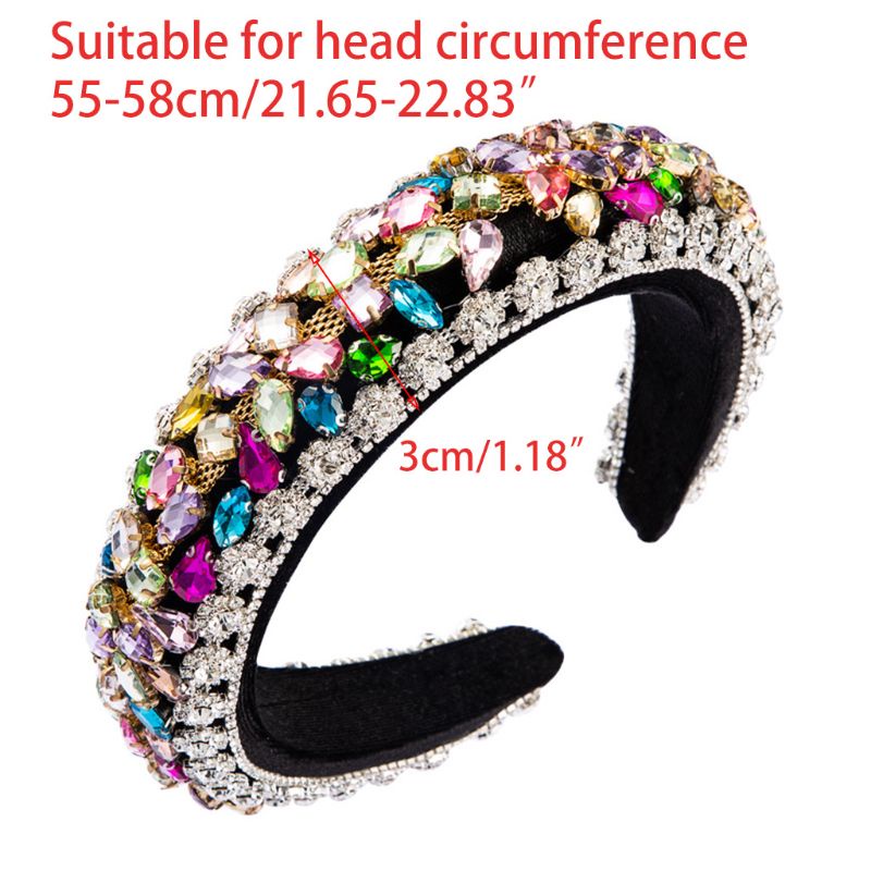 Flgo Băng Đô Nhung Bản Rộng Đính Đá Hình Giọt Nước Phong Cách Baroque