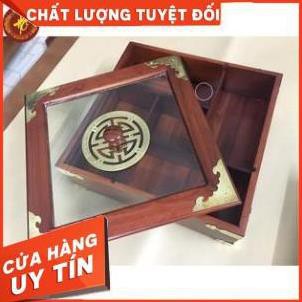 [HÀNG CAO CẤP - LOẠI 1] Khay Đựng Bánh Kẹo Ngày Tết bằng Gỗ Hương Cao Cấp Vuông Kính Bọc Đồng Sang Trọng