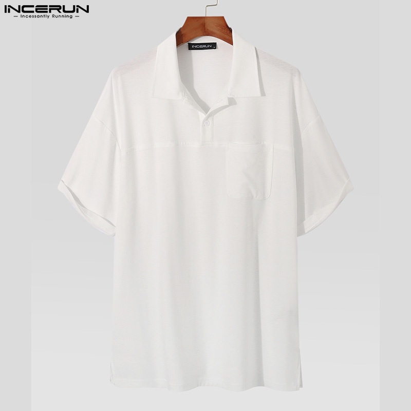 Áo thun INCERUN cổ polo ngắn tay màu trơn thời trang mùa hè cho nam