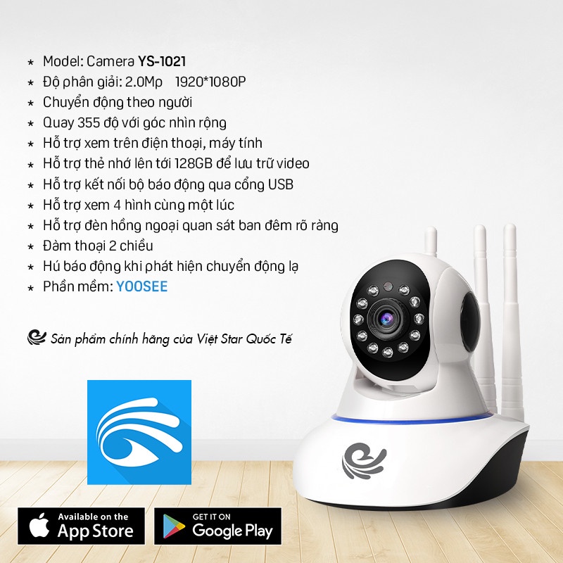 Camera Wifi thương hiệu Việt Star Quốc Tế Trong Nhà YS-1021PRO - Sản Phẩm Bảo Hành 12 Tháng.