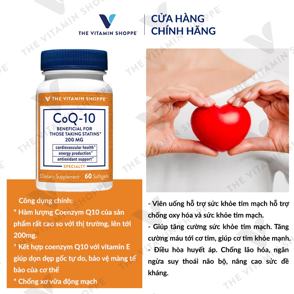 Viên uống hỗ trợ sức khỏe tim mạch The Vitamin Shoppe CoQ-10 200 MG