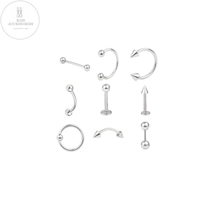 Set 9 Khuyên Nam Nữ Cho Tai, Môi, Mũi, Rốn (Giá cả bộ)